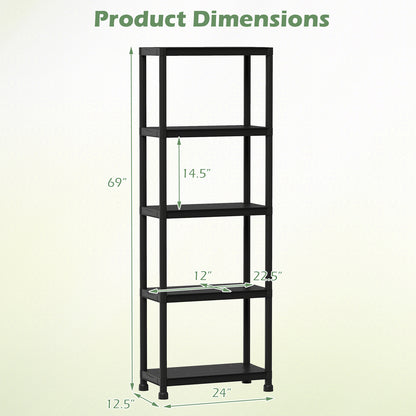 5-Tier Heavy-Duty Plastic Storage Shelves, Black