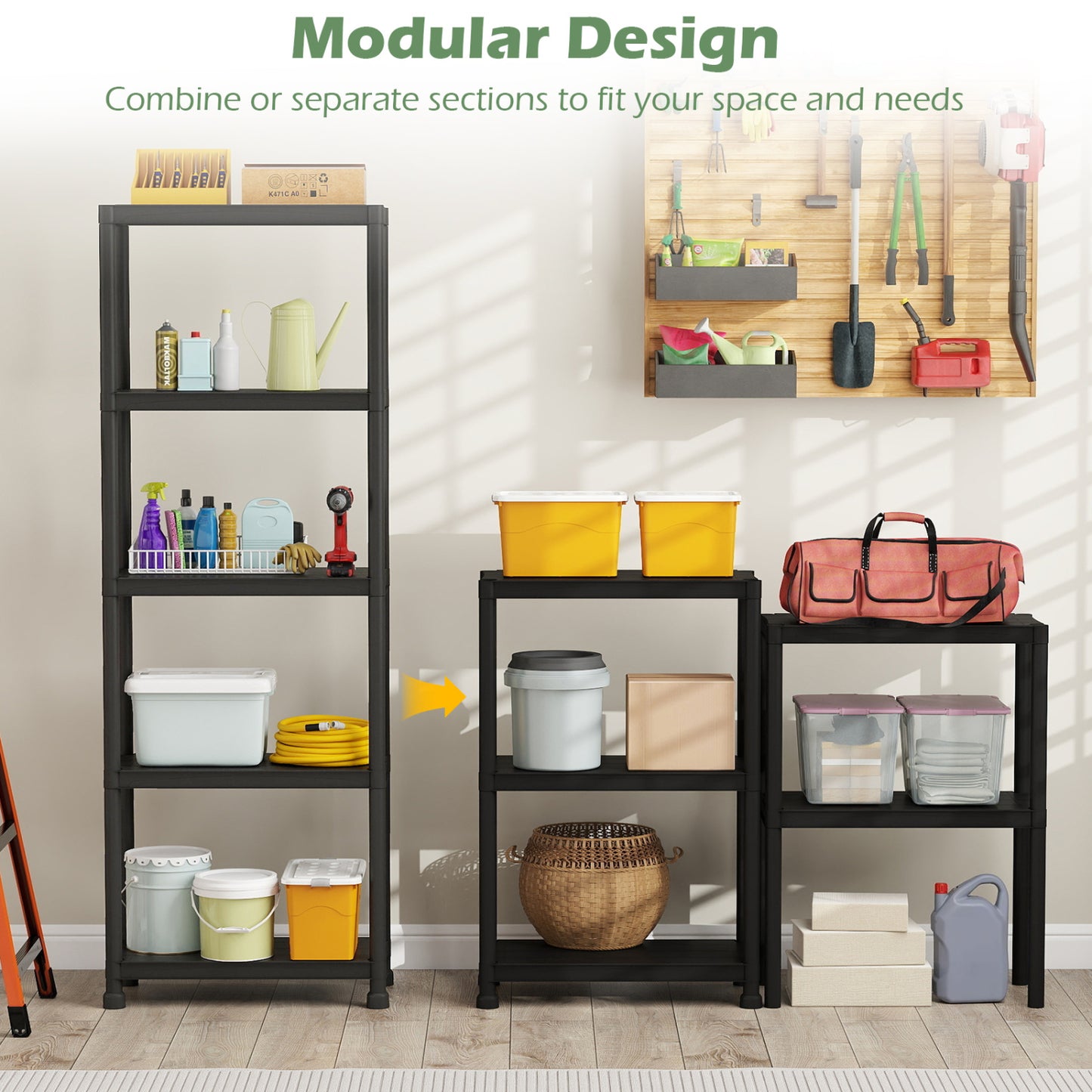 5-Tier Heavy-Duty Plastic Storage Shelves, Black Garages at Gallery Canada