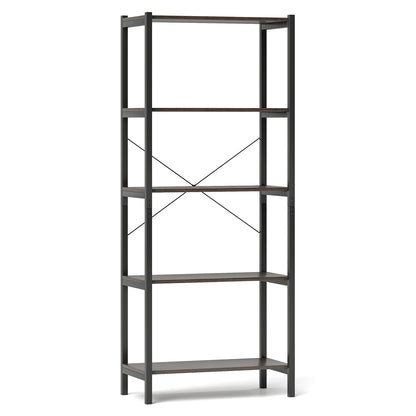 5-Tier Industrial Bookshelf Display Storage Rack with Metal Frame, Gray Bookcases Gray at Gallery Canada