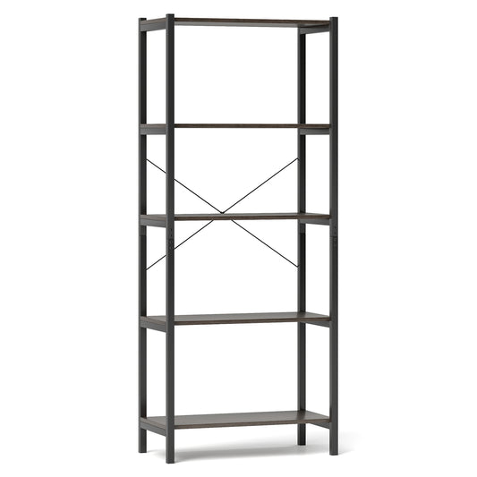 5-Tier Industrial Bookshelf Display Storage Rack with Metal Frame, Gray Bookcases Gray at Gallery Canada