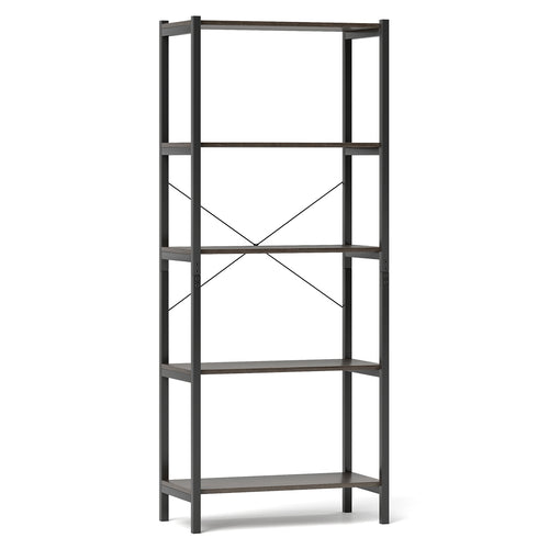 5-Tier Industrial Bookshelf, Metal Frame, Gray