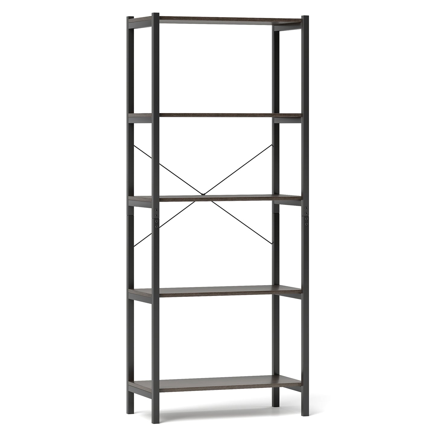 5-Tier Industrial Bookshelf Display Storage Rack with Metal Frame, Gray Bookcases at Gallery Canada