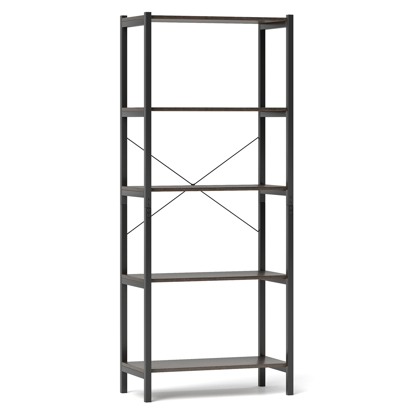5-Tier Industrial Bookshelf, Metal Frame, Gray Bookcases Gray at Gallery Canada