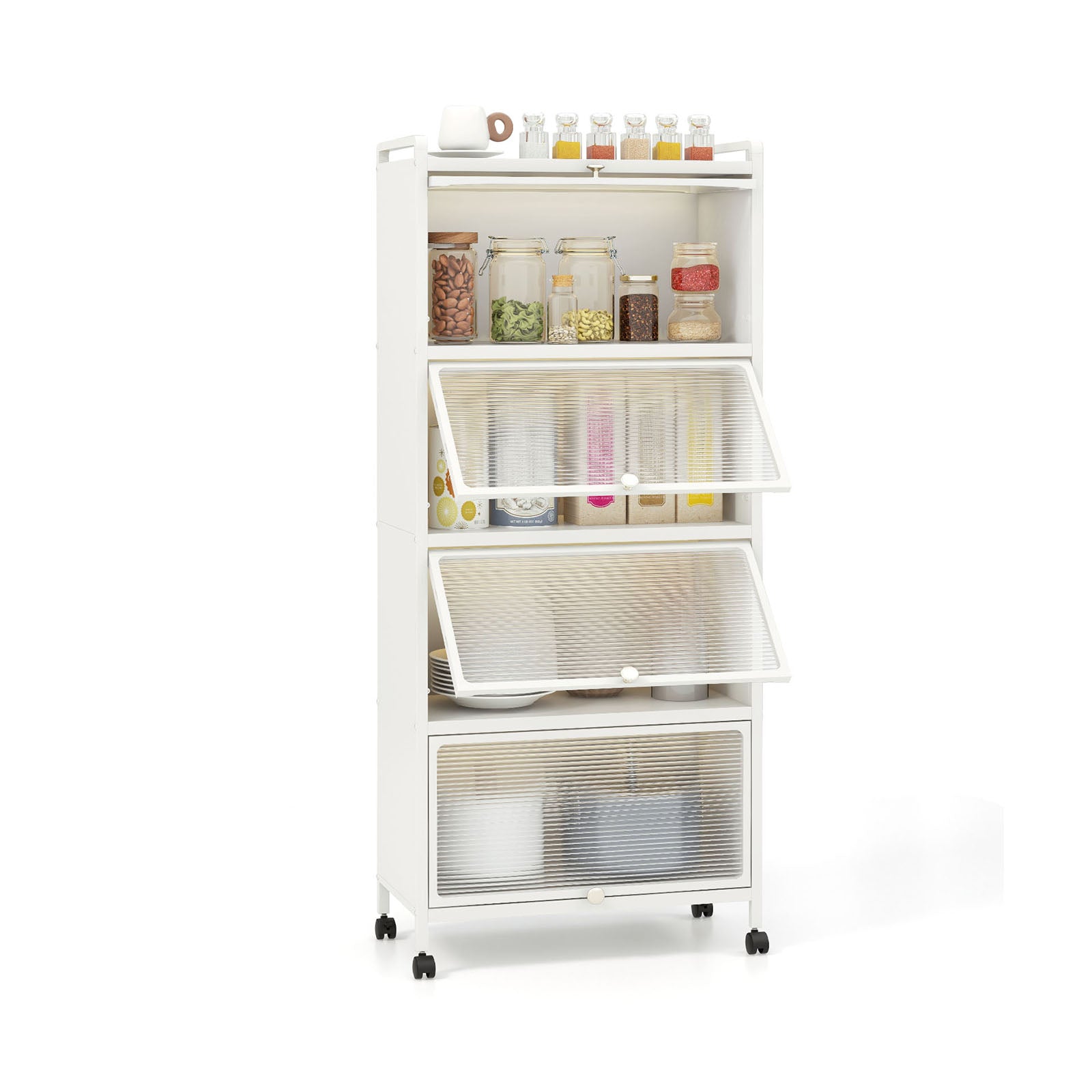 5-Tier Kitchen Baker's Rack with Flip-up PC Doors, White Baker's Racks White at Gallery Canada