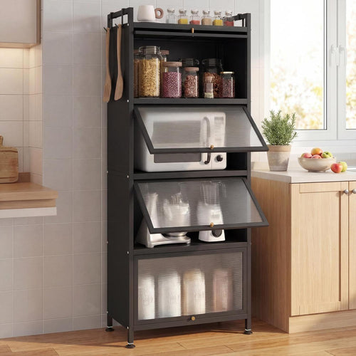5-Tier Kitchen Baker's Rack With Flip-Up PC Doors, Black