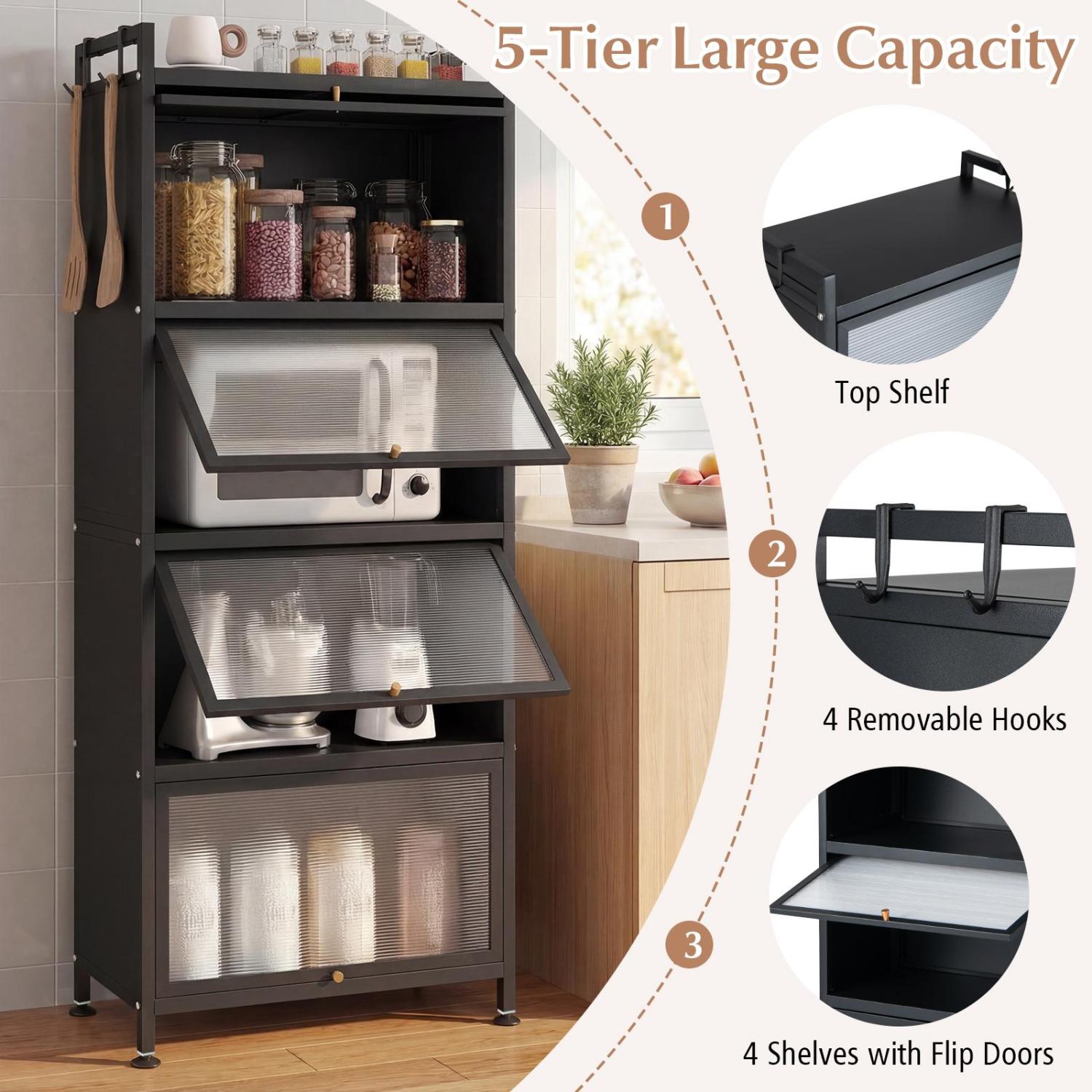 5-Tier Kitchen Baker's Rack With Flip-Up PC Doors, Black Baker's Racks at Gallery Canada