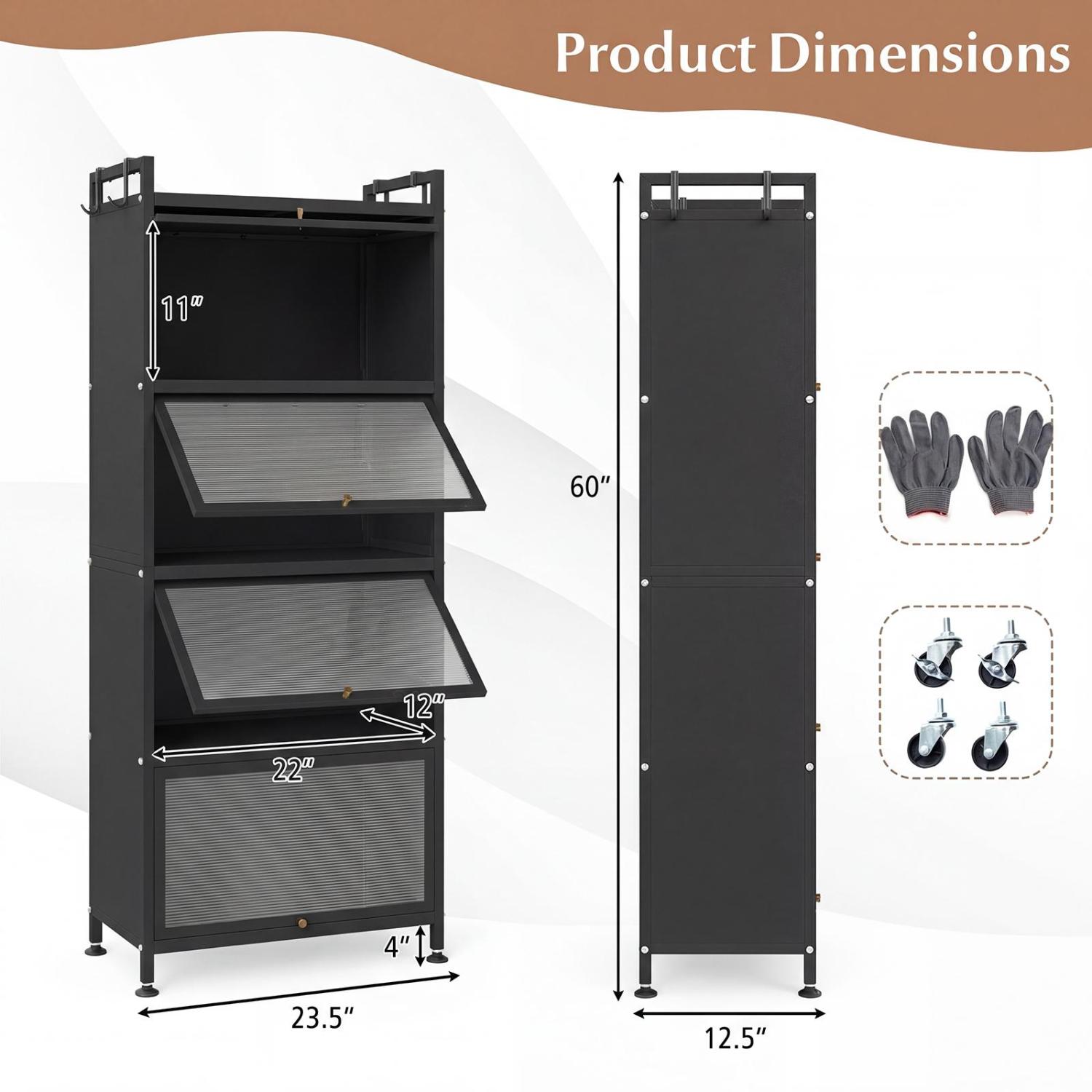5-Tier Kitchen Baker's Rack With Flip-Up PC Doors, Black Baker's Racks at Gallery Canada