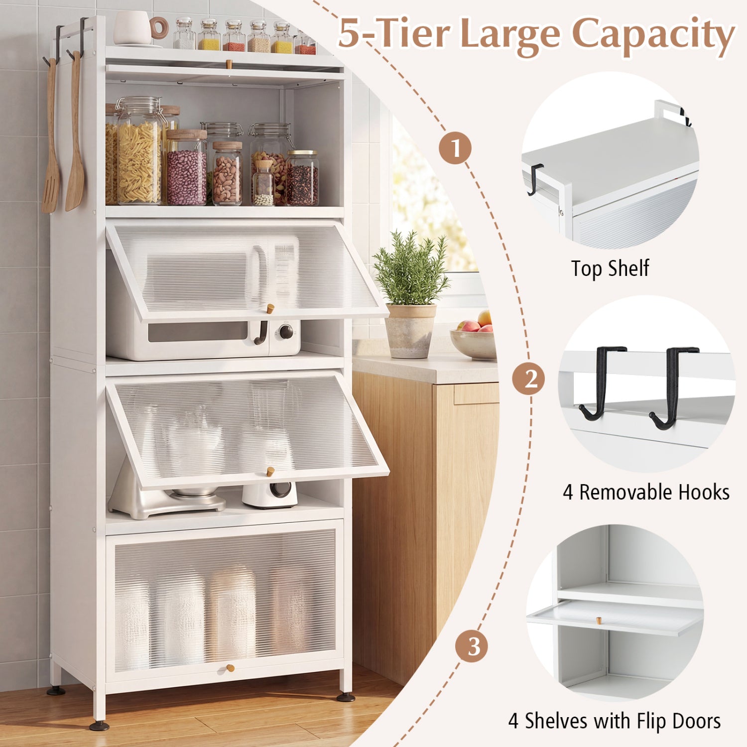 5-Tier Kitchen Baker's Rack, Flip-up PC Doors, White Baker's Racks at Gallery Canada