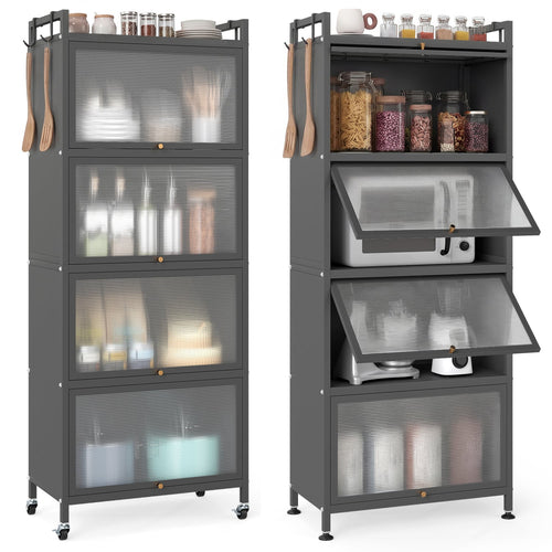 5-Tier Kitchen Baker's Rack, With Flip-Up PC Doors, Gray