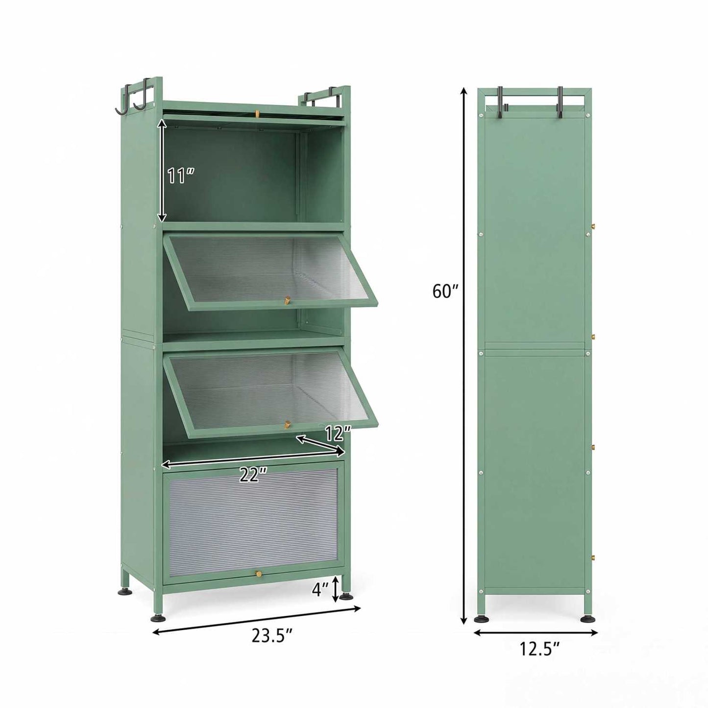 Étagère de cuisine à 5 niveaux pour boulanger, portes PC rabattables, vert