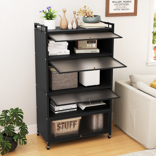 5-Tier Kitchen Storage Cabinet with 4 Flip-up Doors, Black Sideboards Cabinets & Buffets Black at Gallery Canada