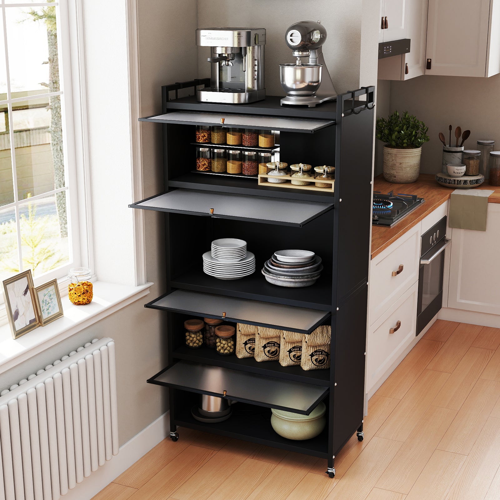 5-Tier Kitchen Storage Cabinet with 4 Flip-up Doors, Black Sideboards Cabinets & Buffets at Gallery Canada