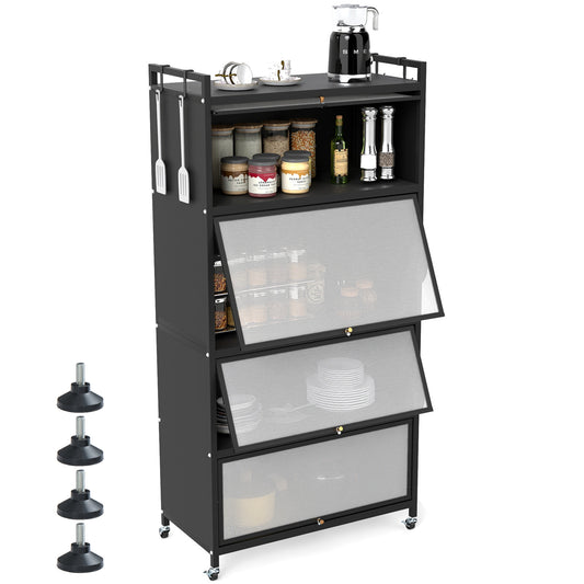 5-Tier Kitchen Storage Cabinet with 4 Flip-up Doors, Black Sideboards Cabinets & Buffets Black at Gallery Canada