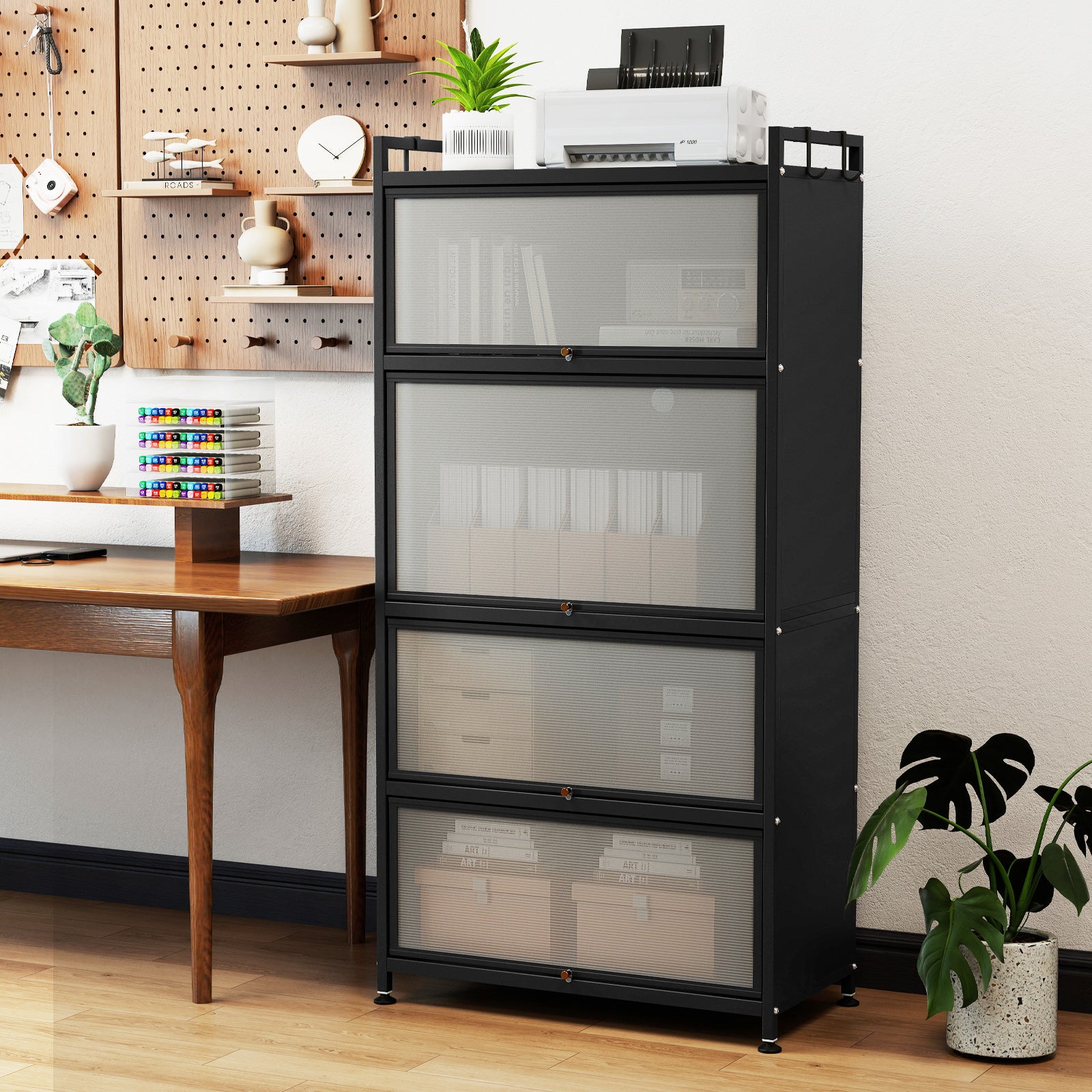 5-Tier Kitchen Storage Cabinet with 4 Flip-up Doors, Black Sideboards Cabinets & Buffets at Gallery Canada