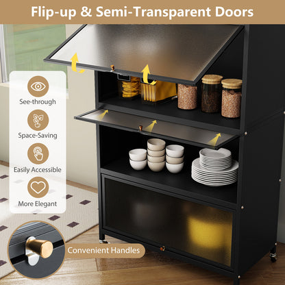 5-Tier Kitchen Storage Cabinet with 4 Flip-up Doors, Black Sideboards Cabinets & Buffets at Gallery Canada