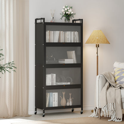 5-Tier Kitchen Cabinet, 4 Flip-Up Doors, Black