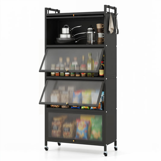 5-Tier Kitchen Cabinet, 4 Flip-Up Doors, Black Sideboards Cabinets & Buffets Black at Gallery Canada