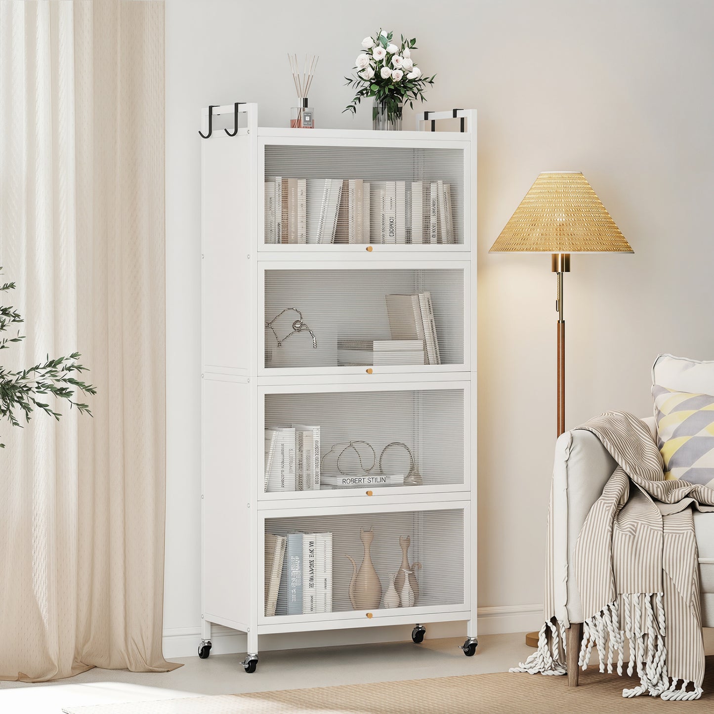 5-Tier Kitchen Storage Cabinet, Adjustable Feet, White