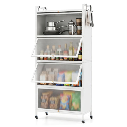 5-Tier Kitchen Storage Cabinet, Adjustable Feet, White