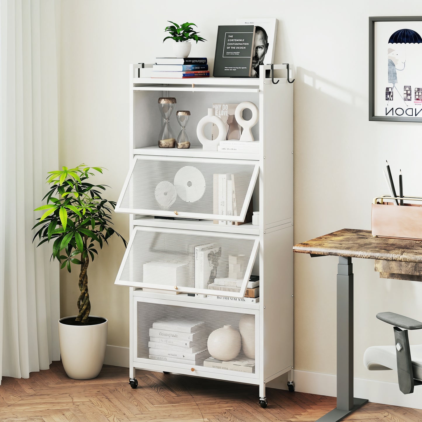 5-Tier Kitchen Storage Cabinet, Adjustable Feet, White