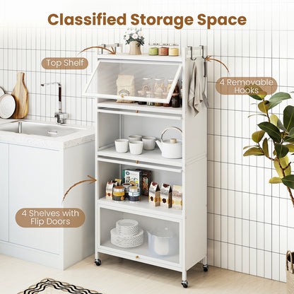 5-Tier Kitchen Storage Cabinet, Adjustable Feet, White