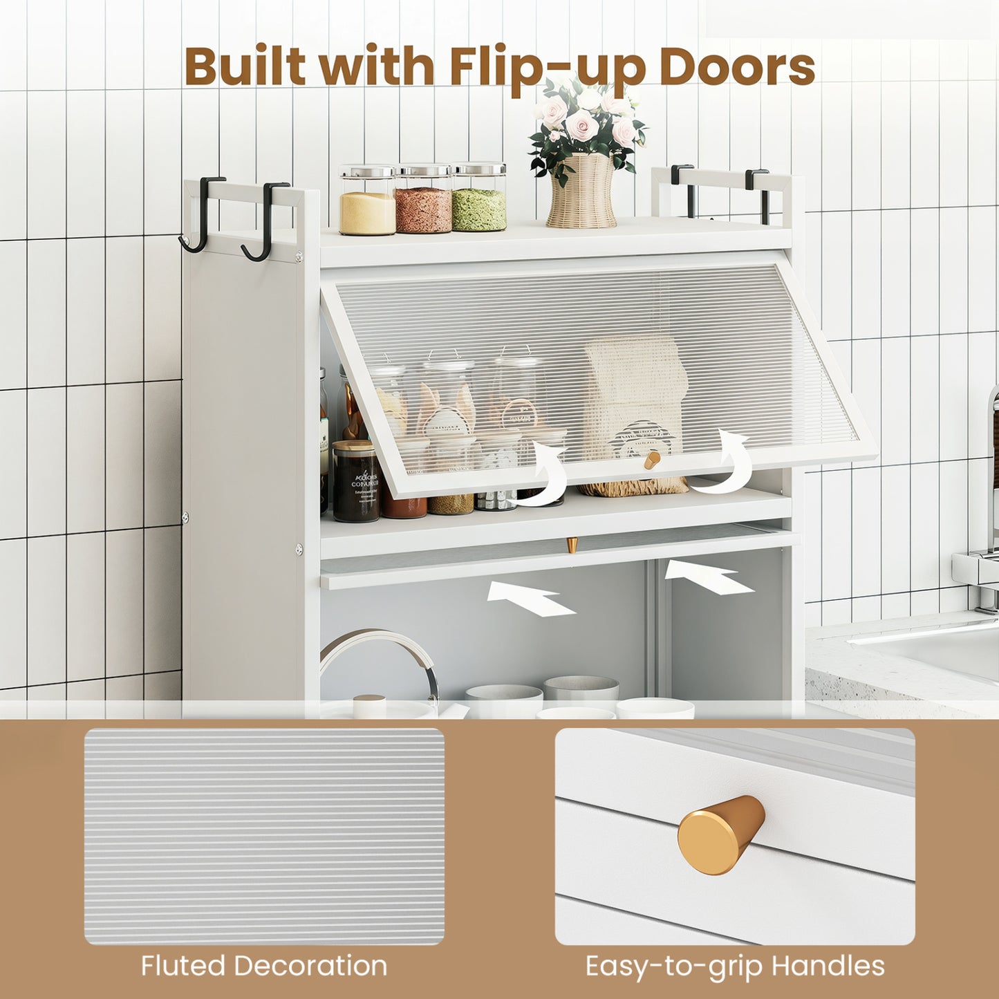 5-Tier Kitchen Storage Cabinet, Adjustable Feet, White