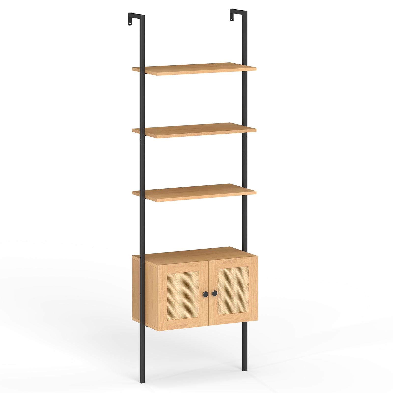 5-Tier Ladder Bookcase with Rattan Cabinet and Metal Frame, Natural Bookcases at Gallery Canada