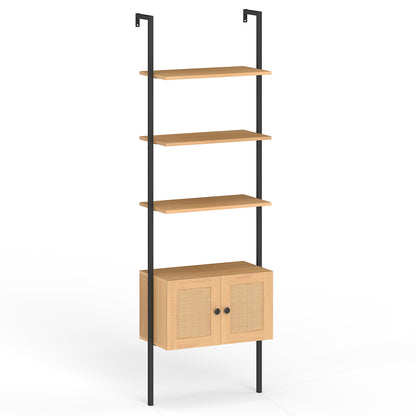 5-Tier Ladder Bookcase with Rattan Cabinet and Metal Frame, Natural Bookcases at Gallery Canada