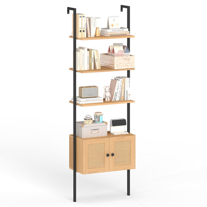 5-Tier Ladder Bookcase with Rattan Cabinet and Metal Frame, Natural Bookcases at Gallery Canada