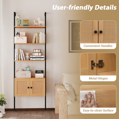 5-Tier Ladder Bookcase with Rattan Cabinet and Metal Frame, Natural Bookcases at Gallery Canada