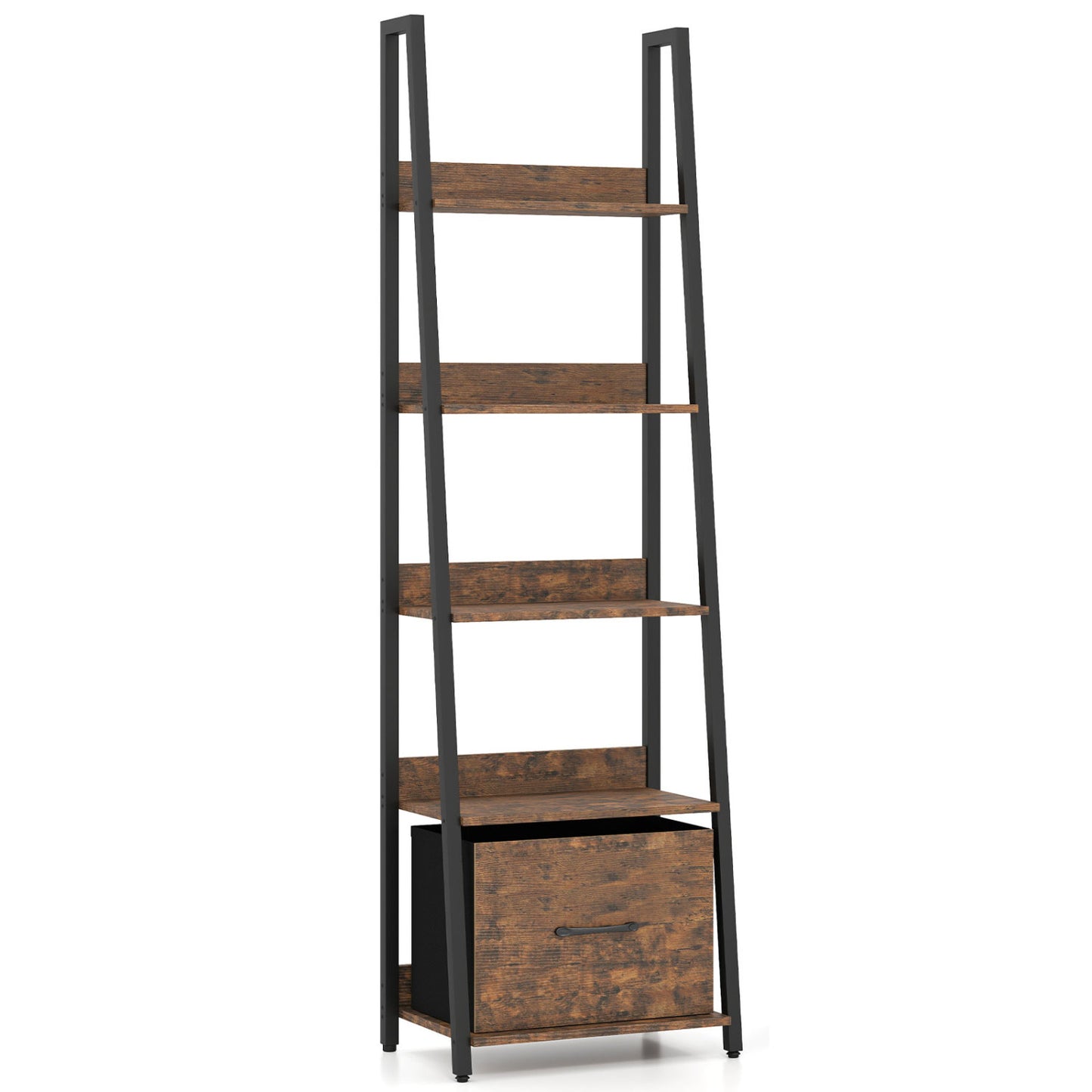 5-Tier Ladder Bookshelf with Fabric Drawer for Living Room and Home Office, Rustic Brown Bookcases at Gallery Canada