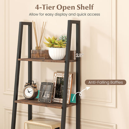 5-Tier Ladder Bookshelf with Fabric Drawer for Living Room and Home Office, Rustic Brown Bookcases at Gallery Canada