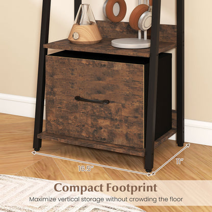 5-Tier Ladder Bookshelf with Fabric Drawer for Living Room and Home Office, Rustic Brown Bookcases at Gallery Canada