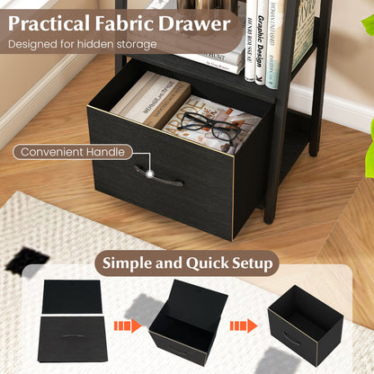 5-Tier Ladder Bookshelf with Fabric Drawer for Living Room and Home Office, Black Bookcases at Gallery Canada