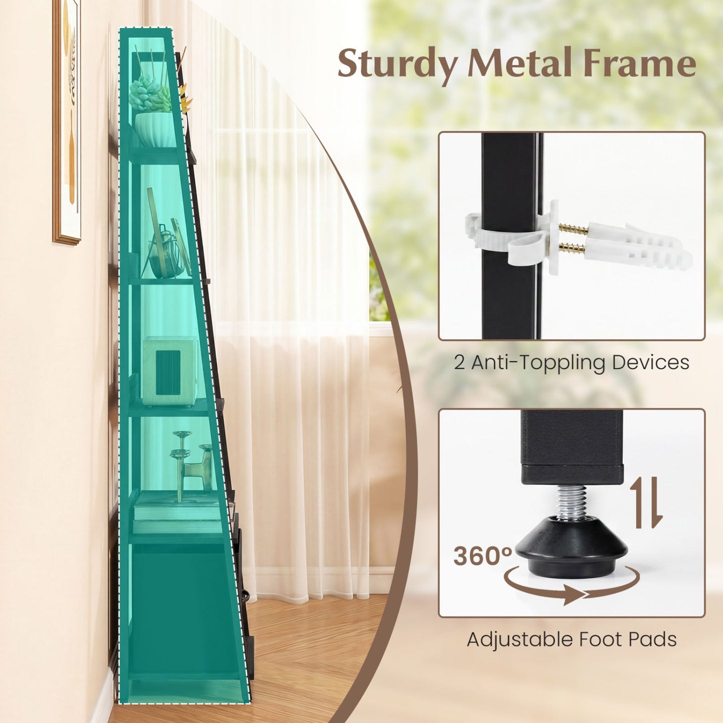 5-Tier Ladder Bookshelf with Fabric Drawer for Living Room and Home Office, Black Bookcases at Gallery Canada