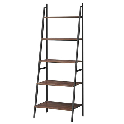 5 Tier Leaning Bookshelf Wood Metal Bookcase Bookcases Options at Gallery Canada