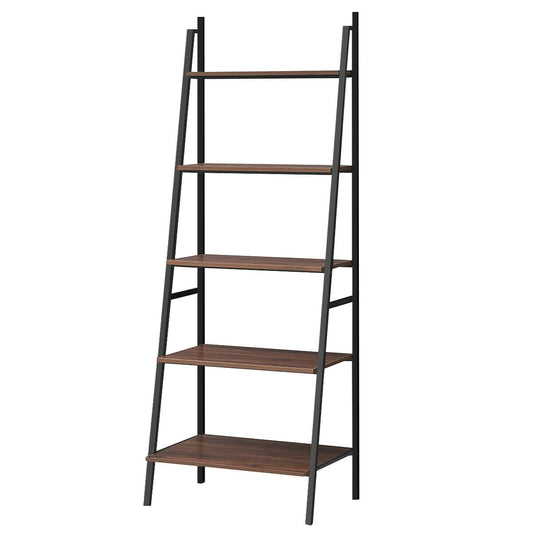 5 Tier Leaning Bookshelf Wood Metal Bookcase Bookcases Options at Gallery Canada
