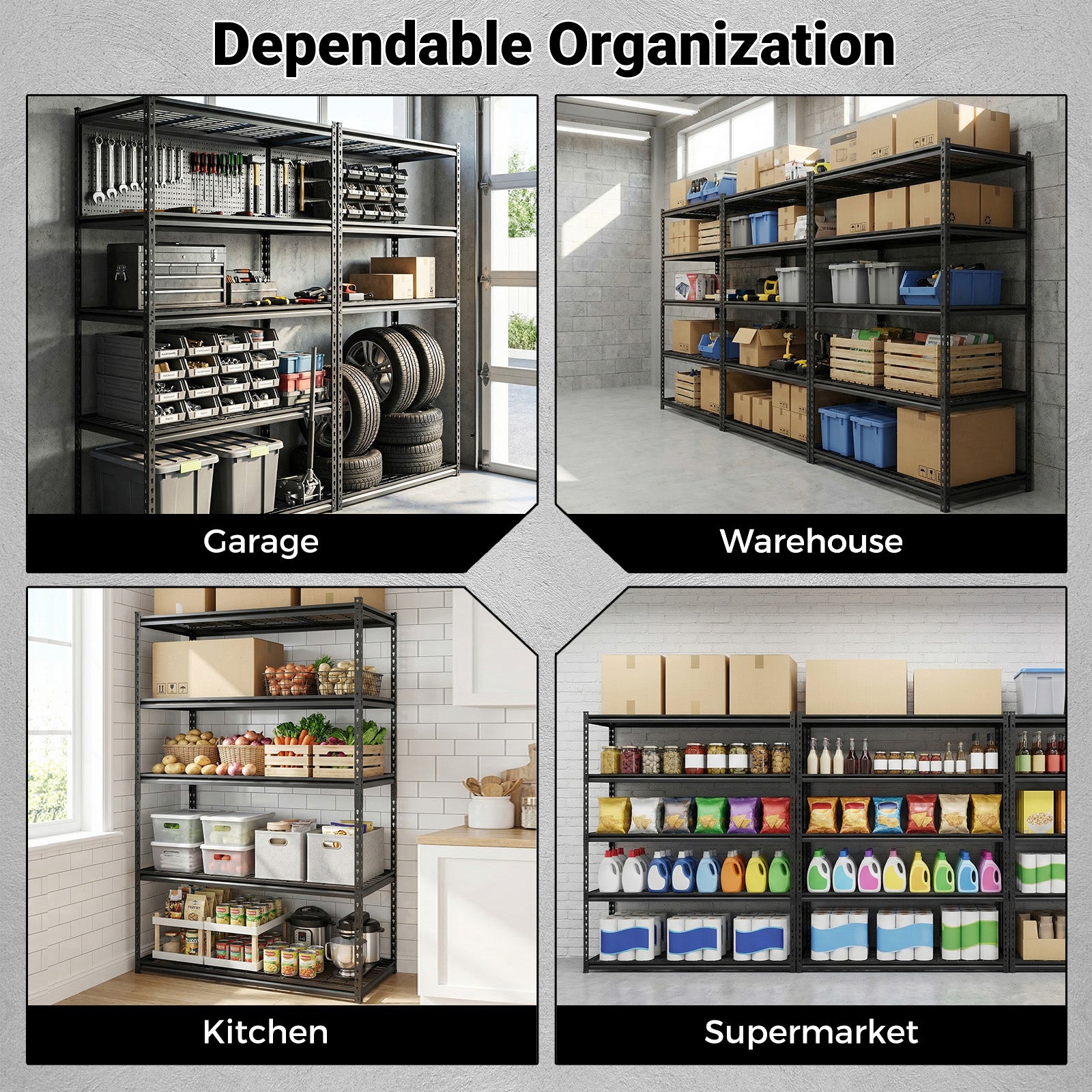 5-Tier Metal Shelving Unit, 2000 Lbs Capacity, Adjustable Wire Racks, Set Of 2, Black Garages at Gallery Canada
