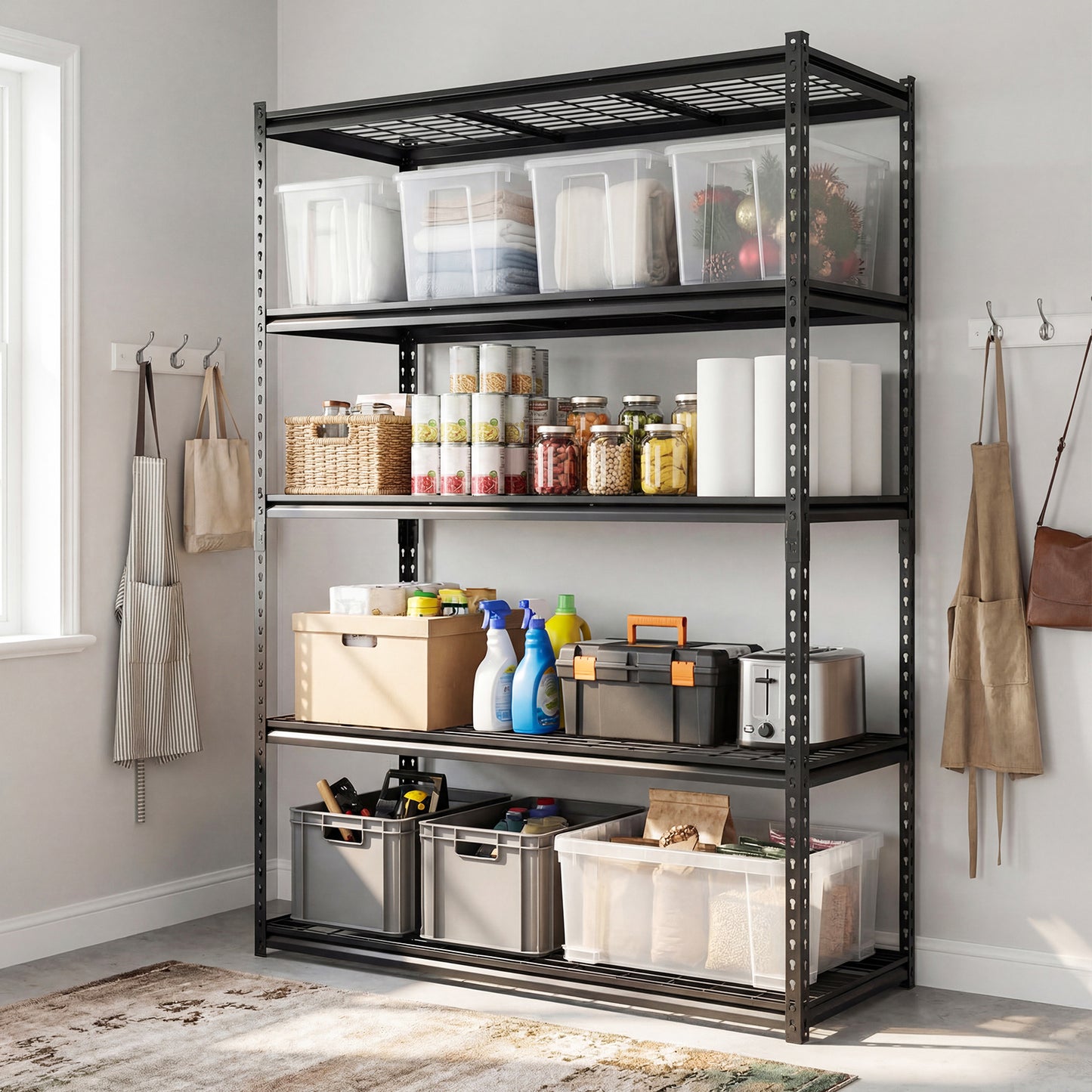 5-Tier Metal Shelving Unit, 2000 Lbs Capacity, Adjustable Wire Racks, Set Of 3, Black Garages at Gallery Canada