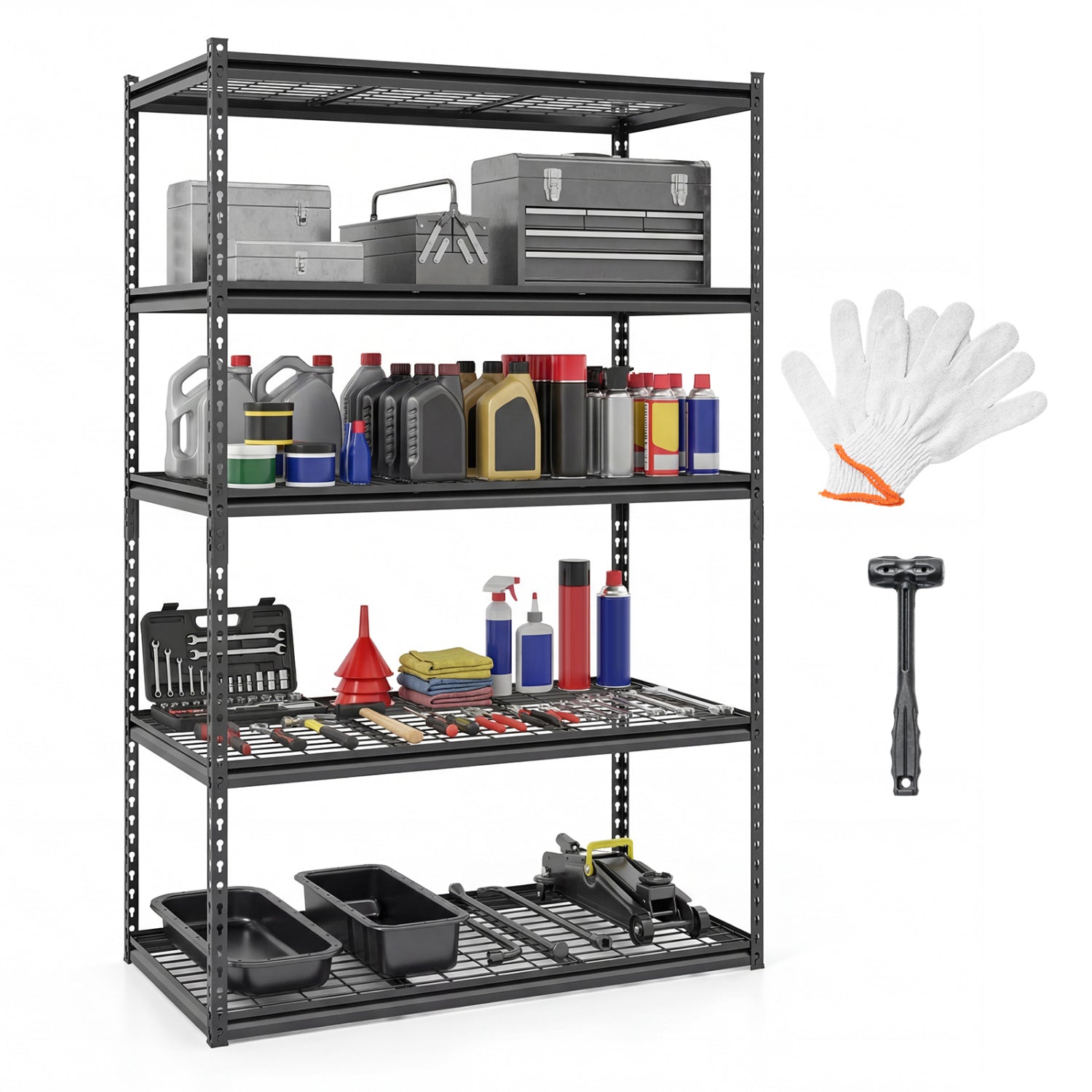 5-Tier Metal Shelving Unit, 2000Lbs Capacity, Black Garages Black at Gallery Canada