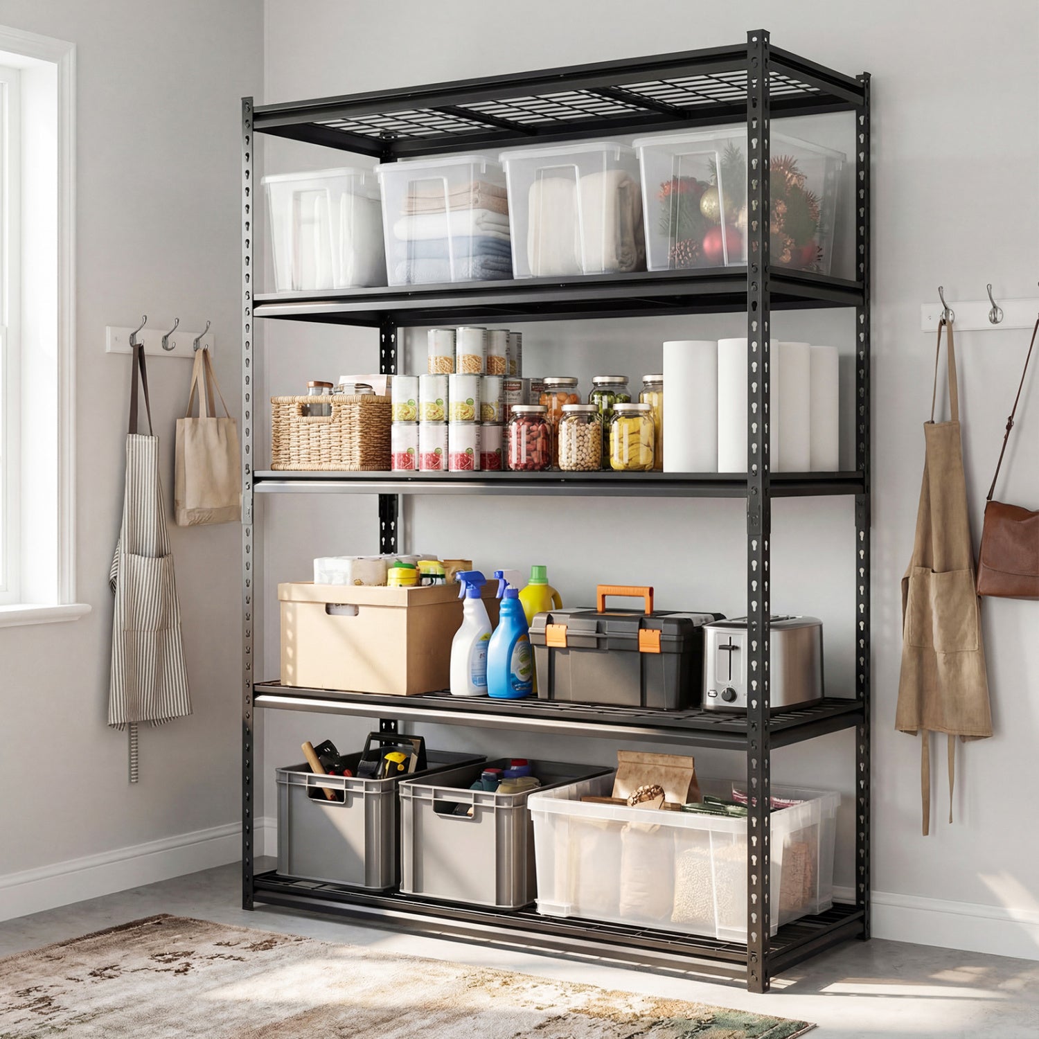 5-Tier Metal Shelving Unit, 2000Lbs Capacity, Black Garages at Gallery Canada