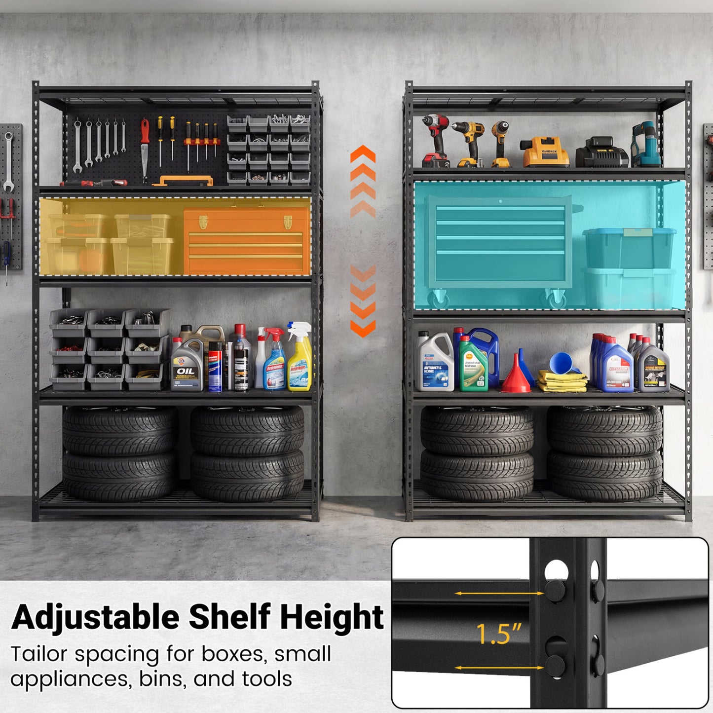 5-Tier Metal Shelving Unit, 2000Lbs Capacity, Black Garages at Gallery Canada