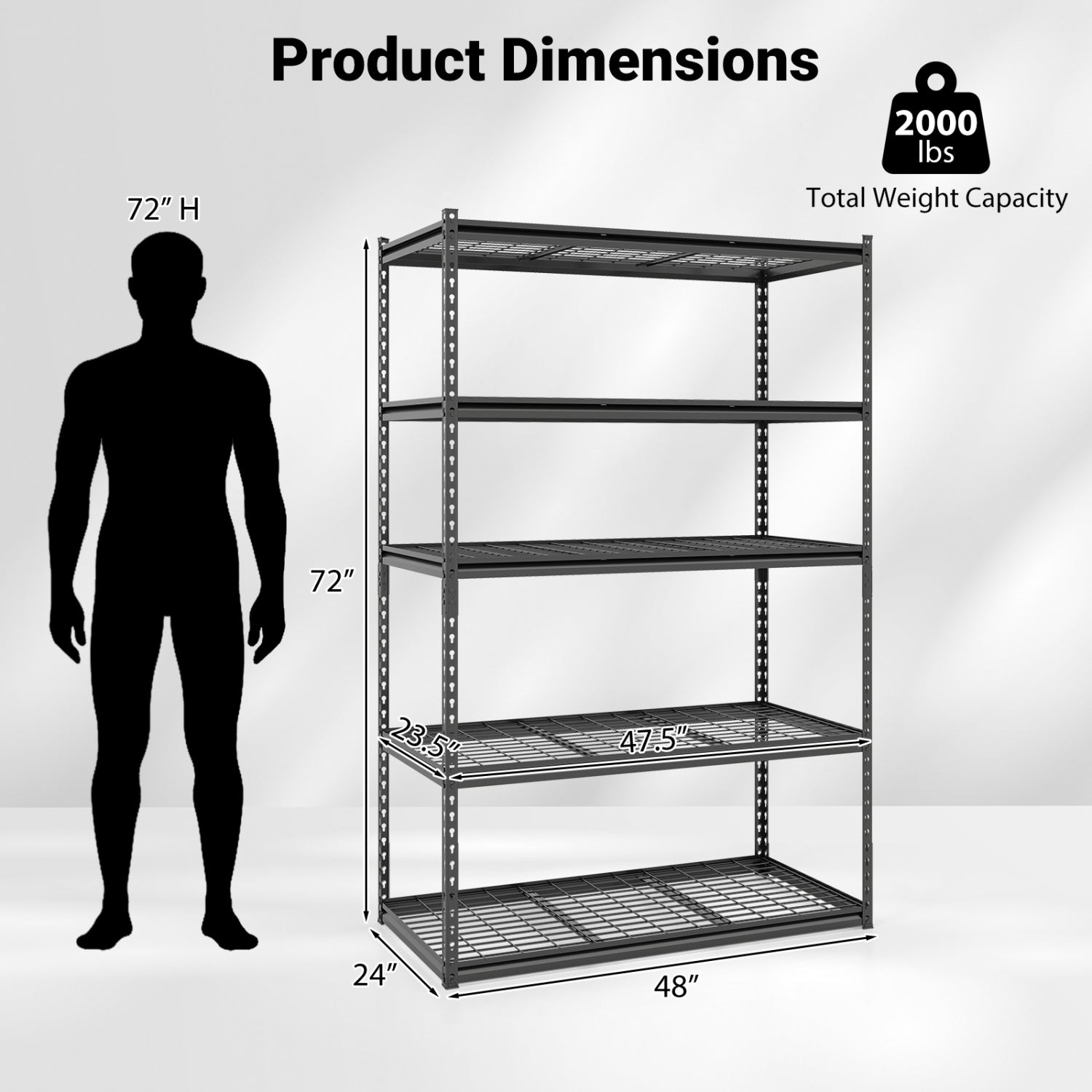 5-Tier Metal Shelving Unit, 2000Lbs Capacity, Black Garages at Gallery Canada