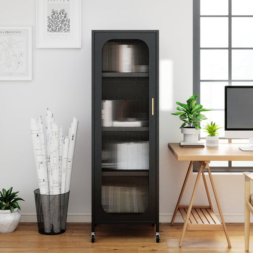 5-Tier Metal Storage Cabinet Narrow with Adjustable Shelves, Black