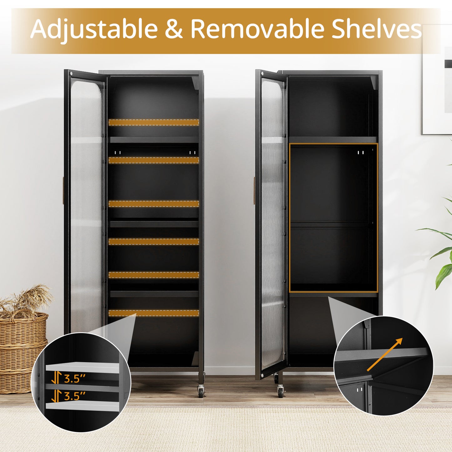 5-Tier Metal Storage Cabinet Narrow with Adjustable Shelves, Black Sideboards Cabinets & Buffets at Gallery Canada