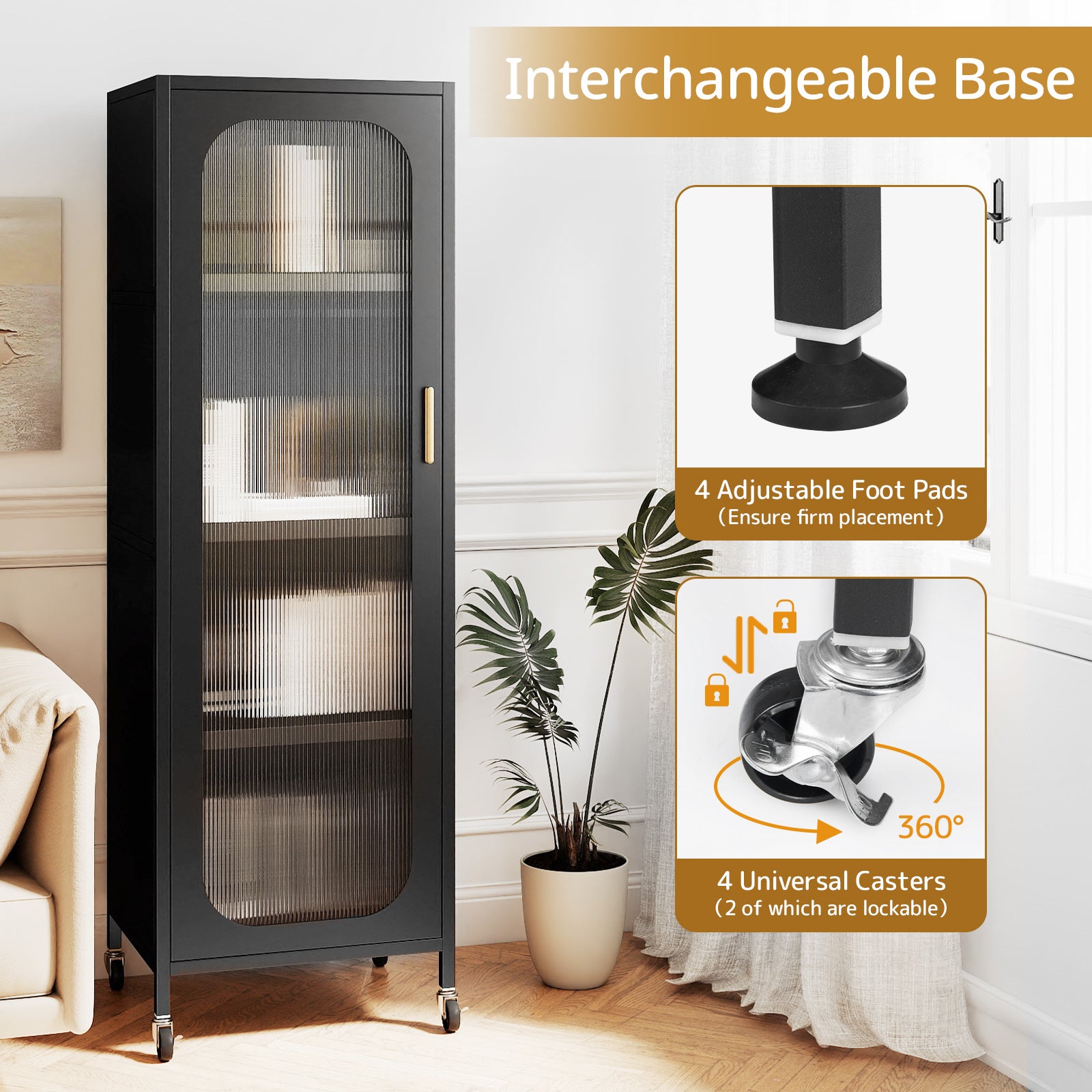 5-Tier Metal Storage Cabinet Narrow with Adjustable Shelves, Black Sideboards Cabinets & Buffets at Gallery Canada