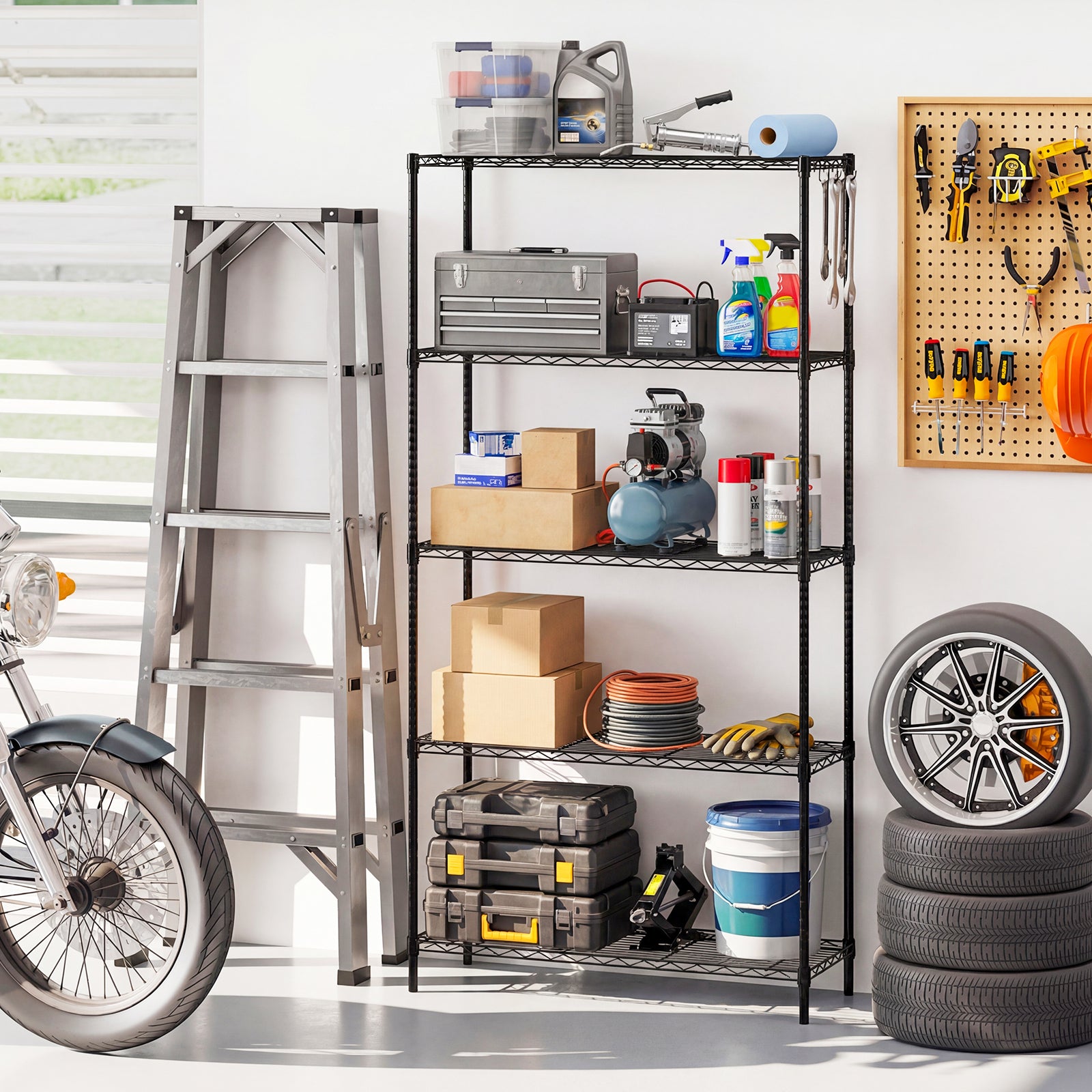5-Tier Metal Storage Shelving Unit with V-Shaped Wire Rack and 1250 LBS Capacity-DK, Black Garages at Gallery Canada