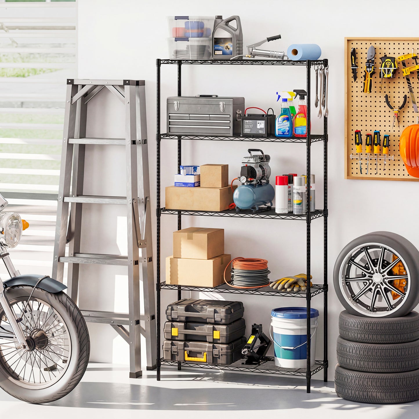 5-Tier Metal Storage Shelving Unit with V-Shaped Wire Rack and 1250 LBS Capacity-DK, Black Garages at Gallery Canada