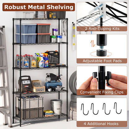 5-Tier Metal Storage Shelving Unit with V-Shaped Wire Rack and 1250 LBS Capacity-DK, Black Garages at Gallery Canada