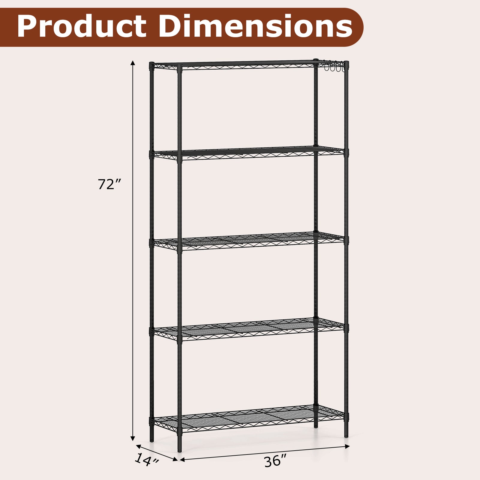 5-Tier Metal Storage Shelving Unit with V-Shaped Wire Rack and 1250 LBS Capacity-DK, Black Garages at Gallery Canada